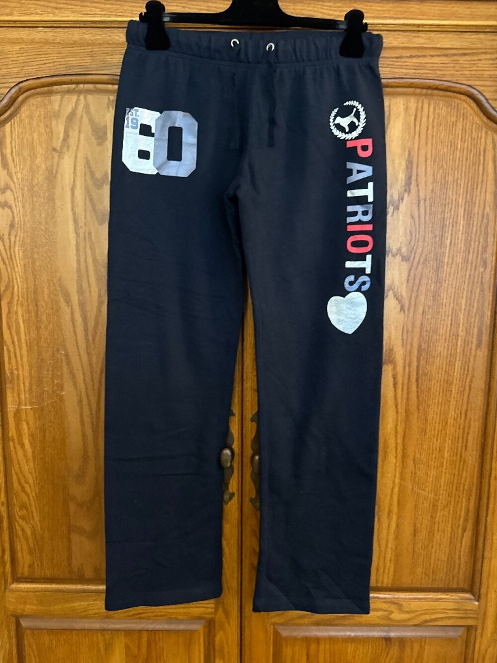 PINK Victoria's Secret Black 'Patriots' Track Pants with Red & White Accents